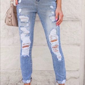 RISEN LUCY DISTRESSED SKINNY JEANS - LIGHT WASH